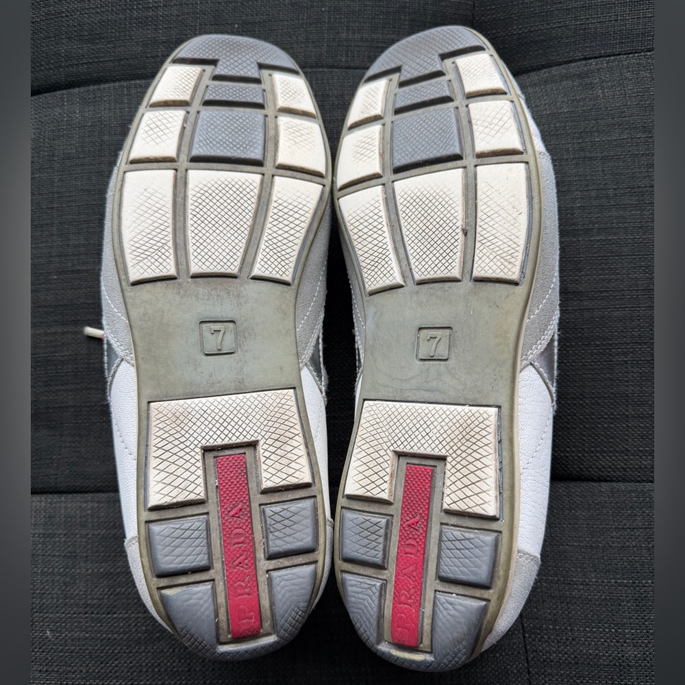 Prada Sport Sneakers Grey White Suede Leather Women’s 10.5 - Picture 7 of 11